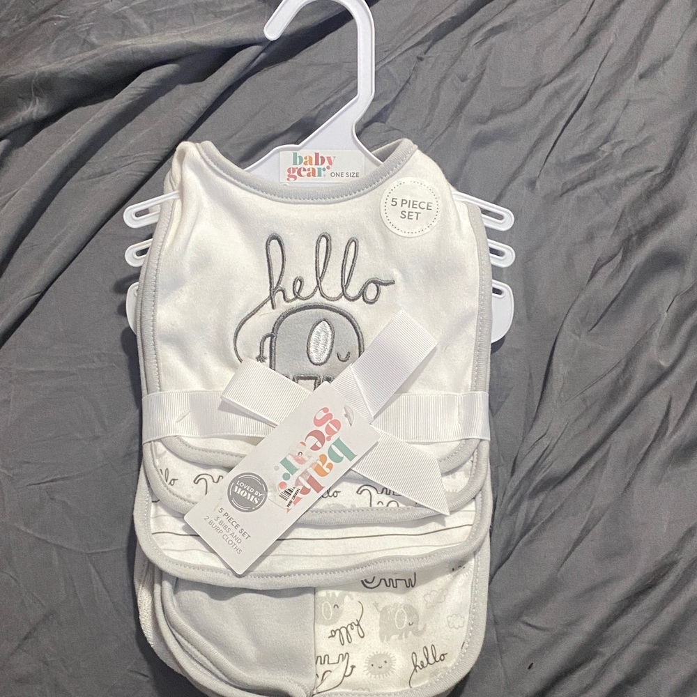 Baby Gear Hello Elephant Bib Set - White and Gray